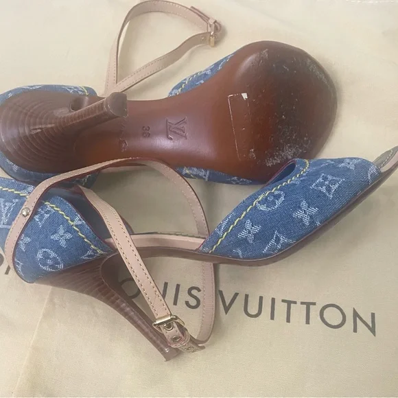 Louis Vuitton Rare Ankle Straps with Elegant Design Denim Sandals - Picture 4 of 8